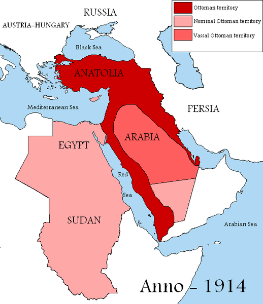 Mapa del Imperio otomano en 1914
