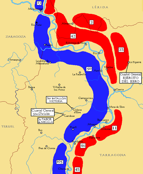 mapa de la batalla del ebro guerra civil española