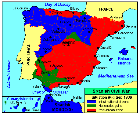 Mapa guerra civil española en 1936