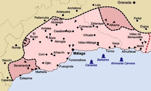 Mapa de la batalla de Málaga en la Guerra Civil de España