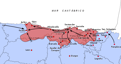 Mapa de la campaña del norte en la Guerra Civil