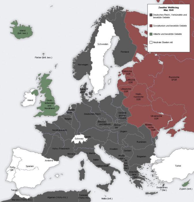 Mapa de Europa en 1941, justo antes de la Operación Barbarroja